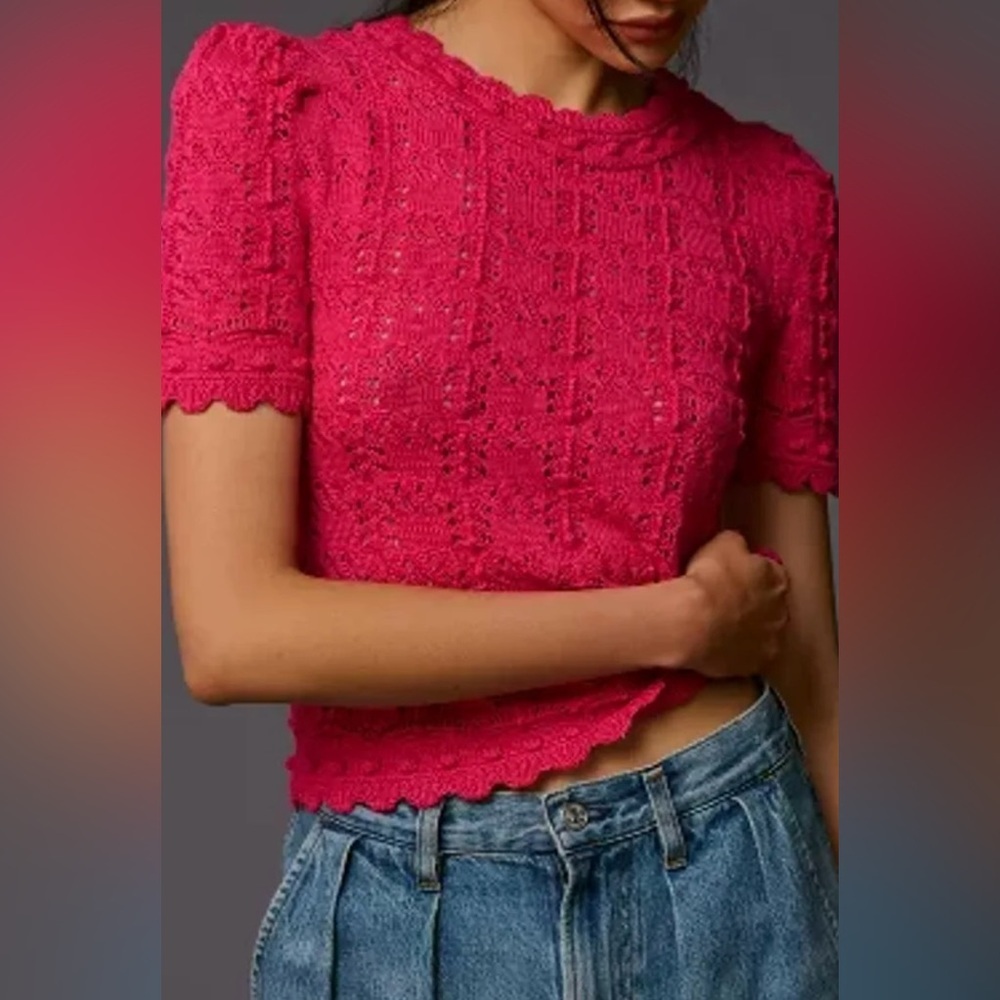 Anthropologie Pink Cropped Fitted Blouse